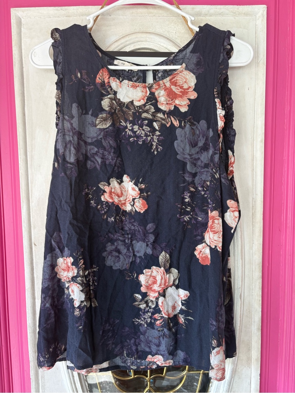 Maurices Black Floral Sleeveless Top with Pink Roses